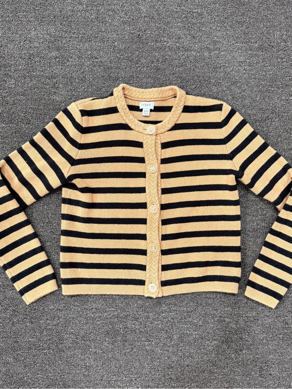 J. Crew Black and Mustard Striped Button-Front Cardigan